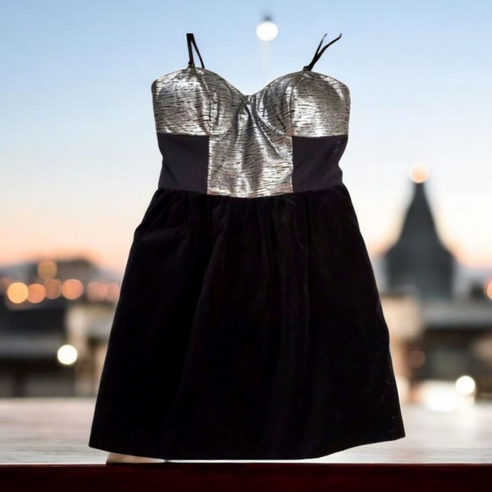 Chandi & Lia Black & Metallic Silver Mini Dress Club Wear